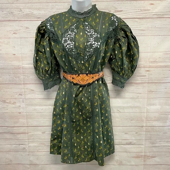 Anthropologie Farm Rio Military Cashew Crochet Shift Dress New! - Picture 2 of 10